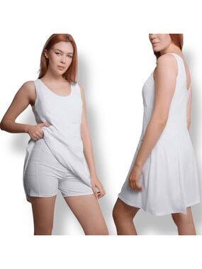 LOLE White Active Dress with Inner Shorts Outside Zip Pockets Pockets on Shorts